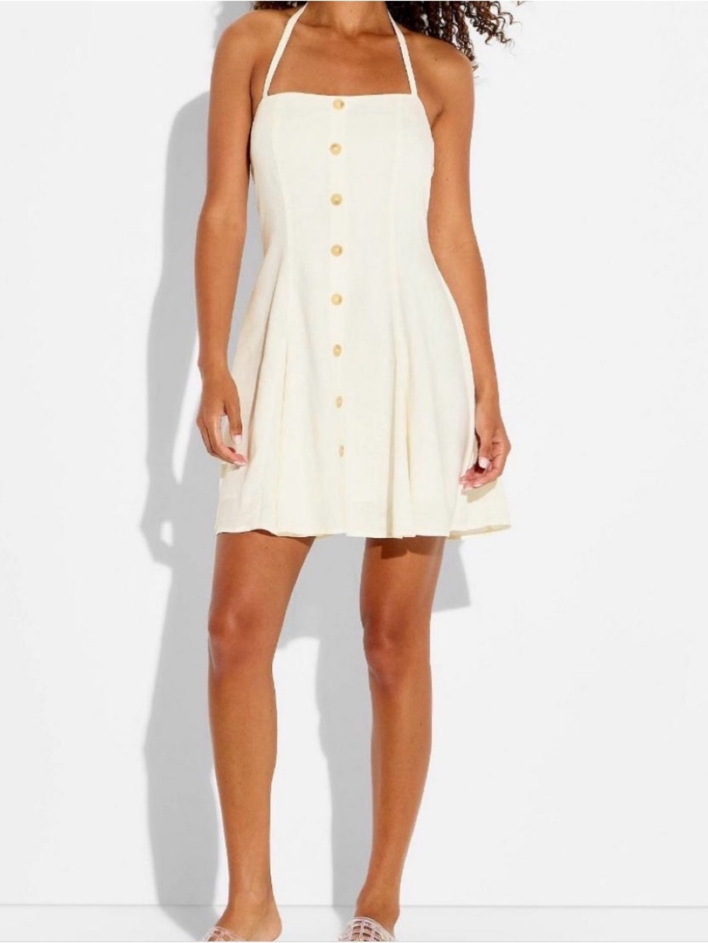 Women’s Button Front Halter Mini A Line Dress by Wild Fable- Cream XL NWT